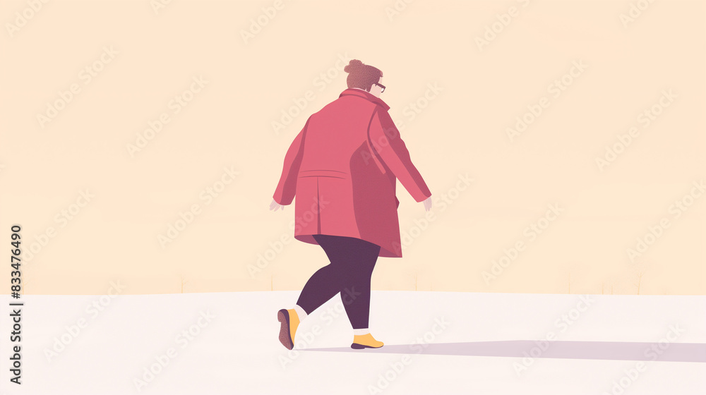 a person walking in the snow with a red coat