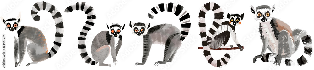 Fototapeta premium cute lemur animal illustration set
