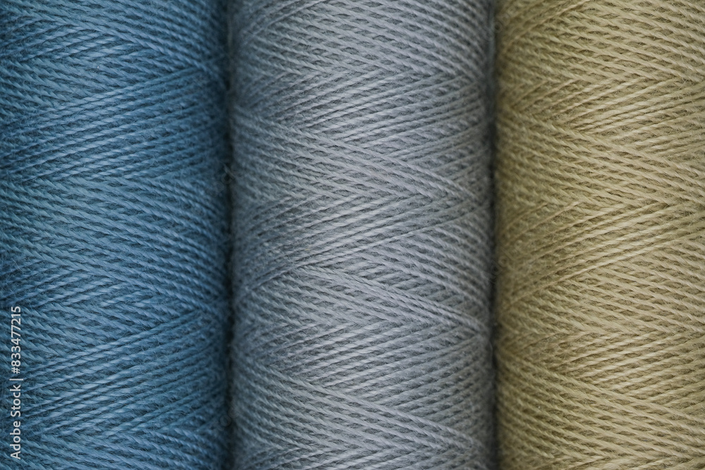 Strands of yarn in different colors arranged neatly on a white background Strands of yarn in different colors arranged neatly on a white background