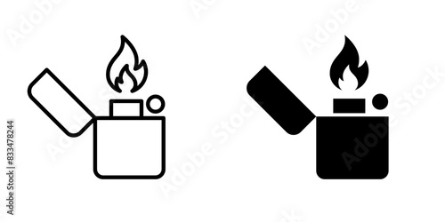 Burning lighter icon. Flaming lighter vector illustration. Classic design pictogram.