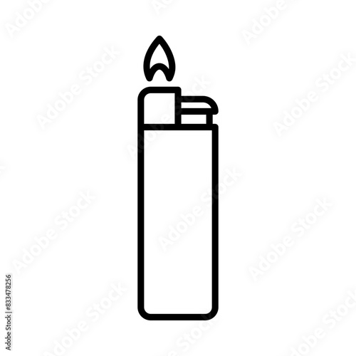 Gas lighter icon. Flaming cigarette lighter vector illustration. Classic design outline pictogram.