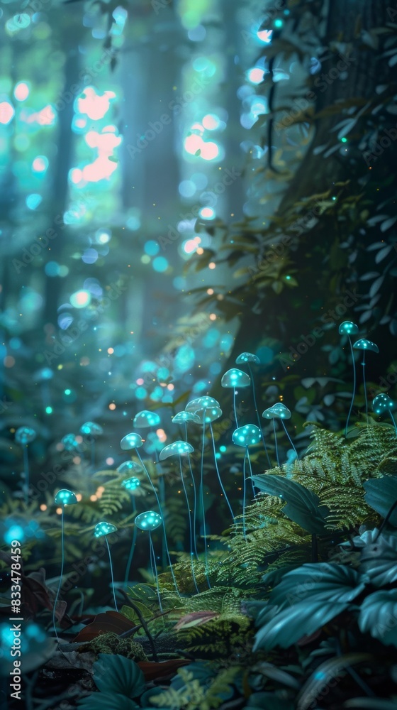 Glowing Mushrooms in Enchanted Forest Glowing Mushrooms in Enchanted Forest