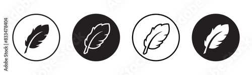 Feather icon. Fuzz pictogram. Fluffy symbol. Flying sign. Light weight vector illustration. Plume logo.