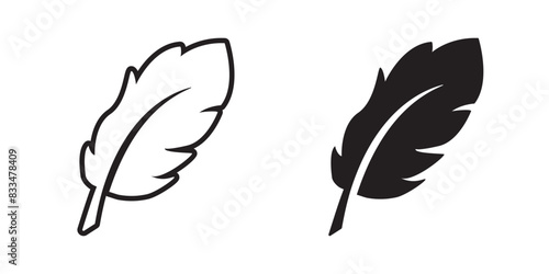 Feather icon. Quill pictogram. Fluffy symbol. Flying sign. Light weight vector illustration. Fuzz logo.