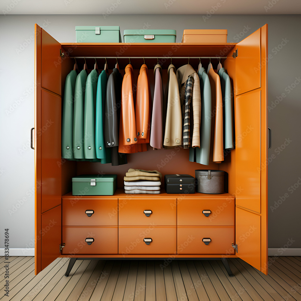 Closet with clothes in the room. 3d render. Closet with clothes in the room. 3d render.