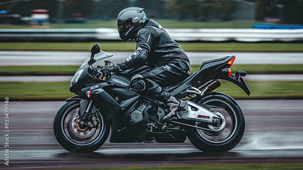 motorcycle racing, with a dynamic action shot of the bike speeding down a racetrack, capturing the essence of speed and precision.