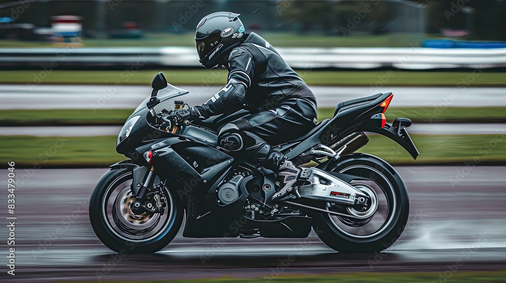 Fototapeta premium motorcycle racing, with a dynamic action shot of the bike speeding down a racetrack, capturing the essence of speed and precision.