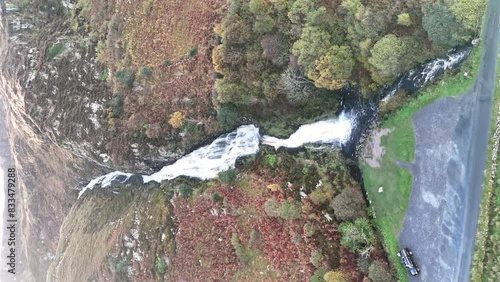 Aerial of Assaranca Waterfall in winter, County Donegal - Ireland. photo