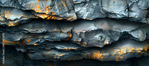 A close-up of a nature cliff's rugged surface, the textures and patterns of the rock captured in detail