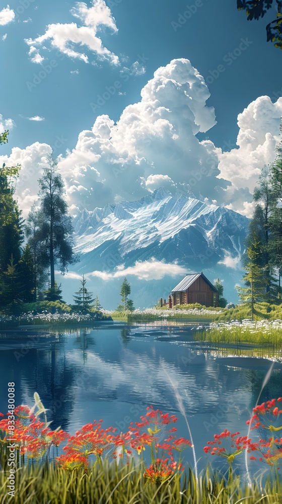 Fototapeta premium A tranquil lake and mountains