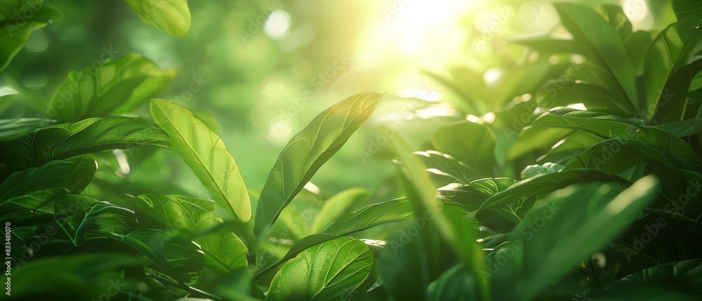 Worms-eye view of lush greenery, vibrant verdant leaves, sunlight filtering through, photorealistic detail, rich textures, natural shadows, immersive perspective, serene atmosphere Worms-eye view of lush greenery, vibrant verdant leaves, sunlight filtering through, photorealistic detail, rich textures, natural shadows, immersive perspective, serene atmosphere
