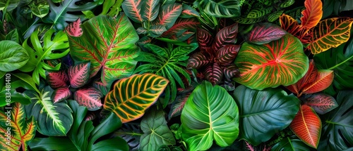 Wallpaper Mural Vibrant tropical foliage with diverse leaf shapes and colorful patterns. Lush greenery creates an exotic and refreshing natural background. Torontodigital.ca
