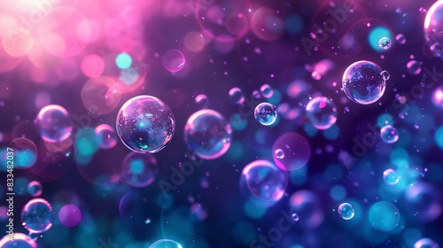 Floating bubbles with a gradient transition from purple to teal. photo