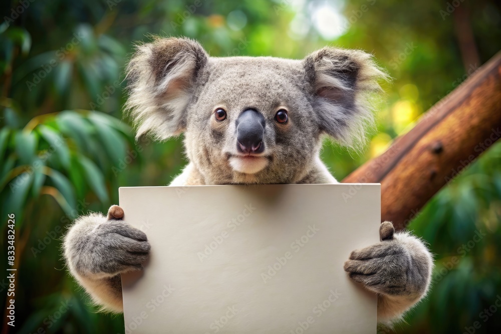Fototapeta premium A koala holds a white leaf in its paws