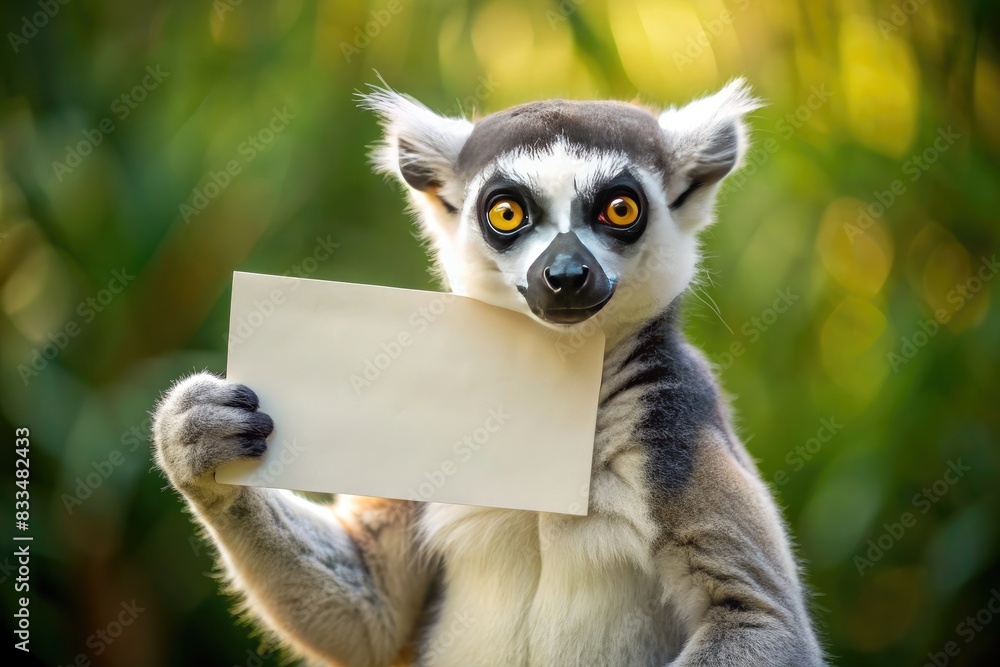 Obraz premium A lemur holds a white leaf in its paws
