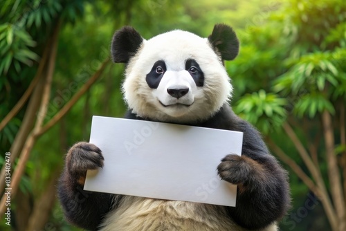 Panda holds a white leaf in its paws