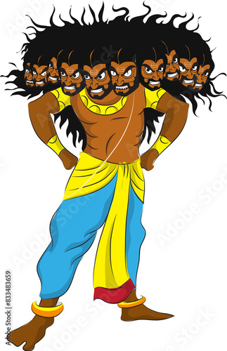 Dussehra festival Character of Aggressive Ravana Cartoon Vector Illustration. photo