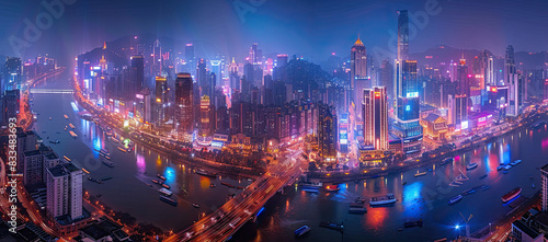 Nighttime in Chongqing, China: A Vibrant Aerial View of Modern City Lights and Architecture