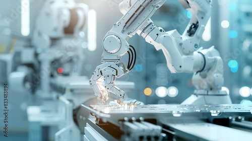 Industrial Automation Technology With A Futuristic Robotic Arm Delicately Handling Delicate Components With Precision, Perfect For High-Tech Manufacturing And Engineering Content