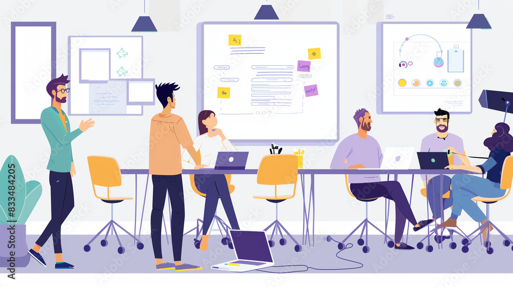 Entrepreneurs Engaged in a Creative Brainstorming Session for a Startup Pitch in a Modern Workspace Entrepreneurs Engaged in a Creative Brainstorming Session for a Startup Pitch in a Modern Workspace