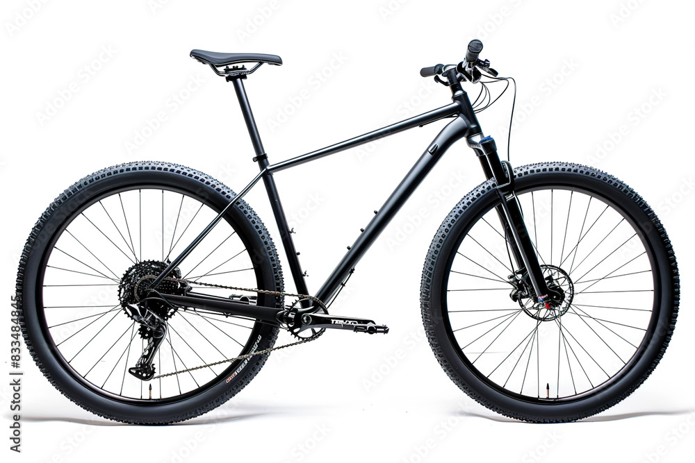 Fototapeta premium A black mountain bike with a black seat and black handlebars