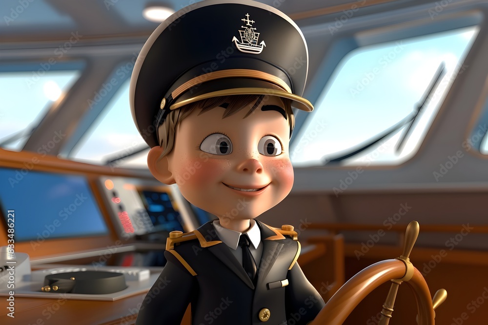 Proud Young Cruise Ship Captain in Uniform Steering the Vessel Stock ...