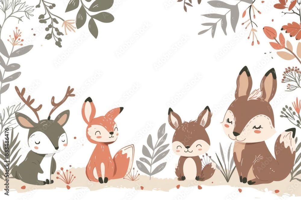 Adorable Woodland Creatures in Autumnal Forest Illustration Adorable Woodland Creatures in Autumnal Forest Illustration
