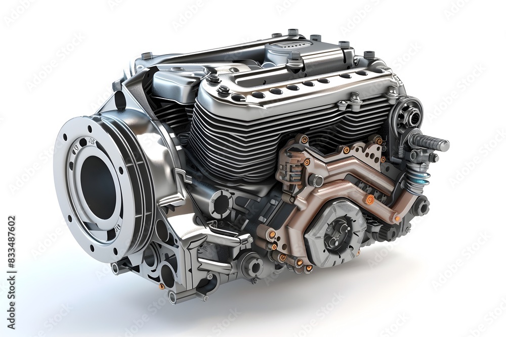 Detailed 3D Rendered Motorcycle Gearbox on White Background Detailed 3D Rendered Motorcycle Gearbox on White Background