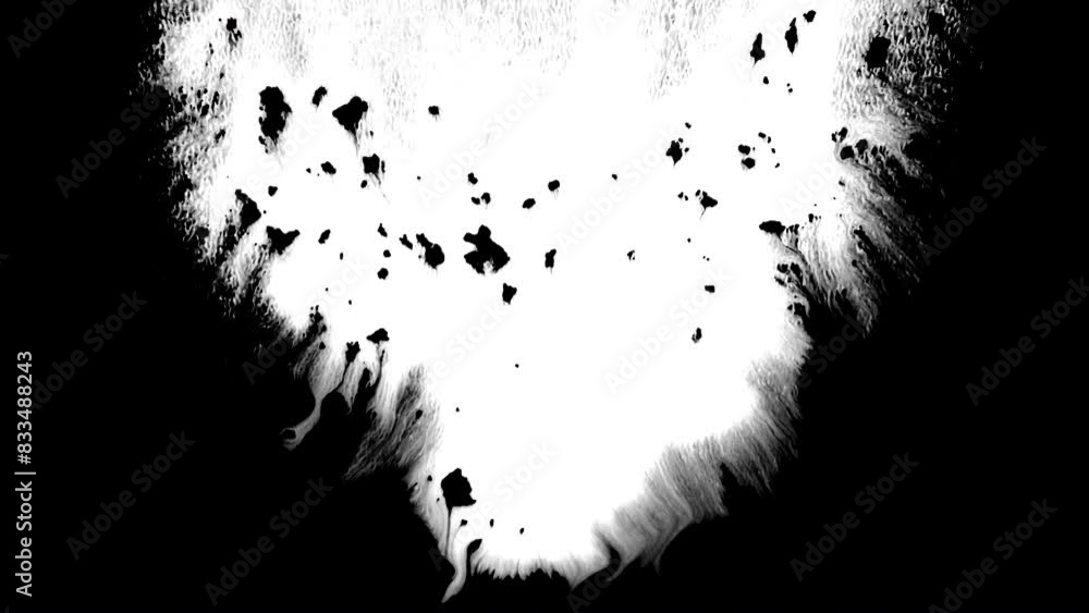 Black ink artistic flow splatter spots spills white paper beautiful reveal dripping streaks spread fluid ink alpha matte isolated watercolor ink drops transition