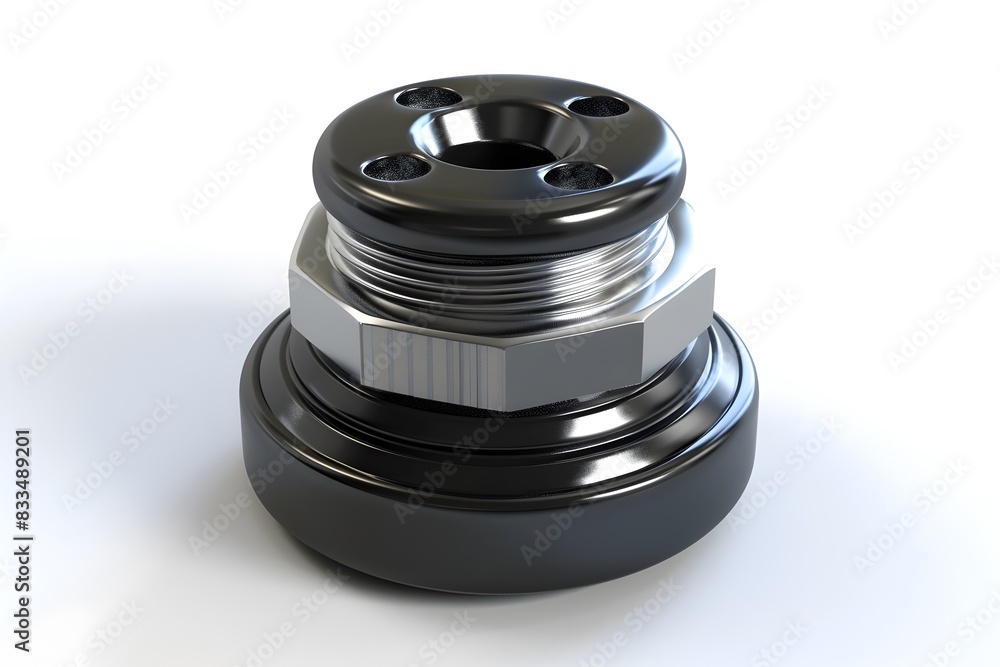 Sleek 3D Rendered Motorcycle Fuel Cap on Pristine White Background Sleek 3D Rendered Motorcycle Fuel Cap on Pristine White Background