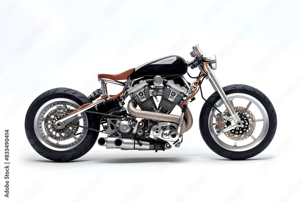 Sleek and Powerful Custom Motorcycle Design with Bold Orange Accents Against White Background Sleek and Powerful Custom Motorcycle Design with Bold Orange Accents Against White Background