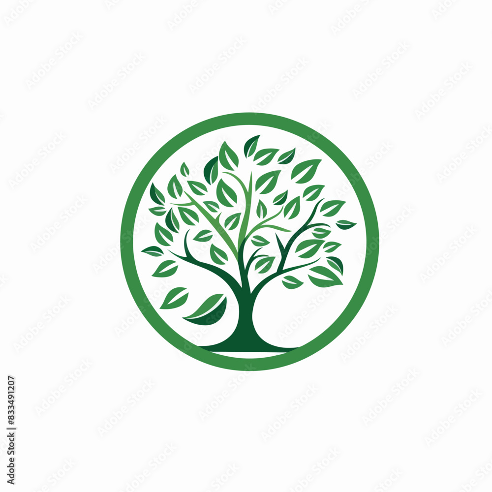 a green tree with leaves in a circle a green tree with leaves in a circle