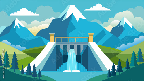 The crisp mountain air was filled with the sound of rushing water and the gentle hum of the hydroelectric facility a harmonious blend of nature and. Vector illustration