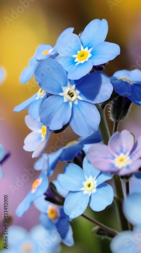 Cluster of vibrant blue flowers with striking yellow centers in full bloom © Leli