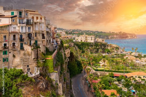 Fototapeta Naklejka Na Ścianę i Meble -  View of the beautiful small village Tropea in Calabria, Italy.