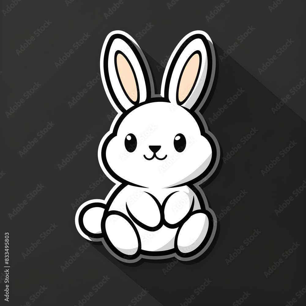 Cute Cartoon Bunny Sticker on Dark Background Cute Cartoon Bunny Sticker on Dark Background