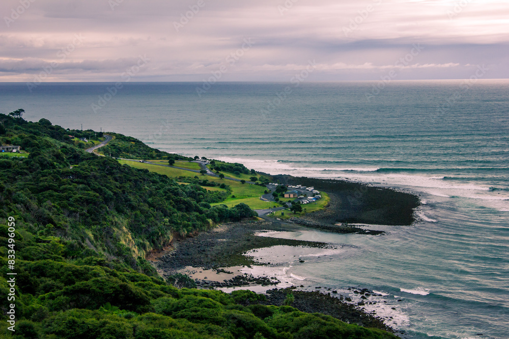 Panoramic view over Manu Bay at sunset. Raglan, New Zealand Panoramic view over Manu Bay at sunset. Raglan, New Zealand