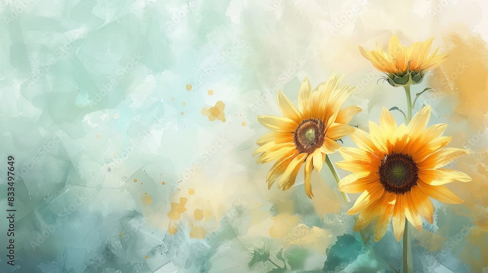 Yellow sunflowers in a watercolor style, capturing their vibrant and delicate beauty. Perfect for floral and artistic visuals Yellow sunflowers in a watercolor style, capturing their vibrant and delicate beauty. Perfect for floral and artistic visuals