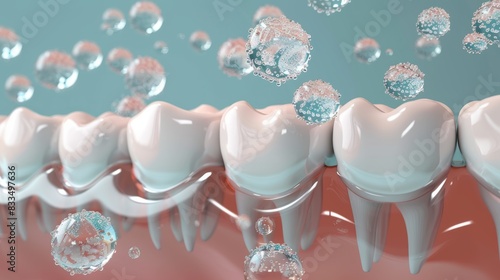 Clean and Healthy Teeth with Sparkling Water Droplets