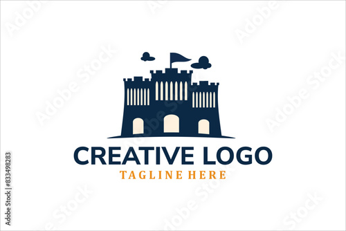 Modern Flat Unique castle logo vintage with sunset logo template illustration design