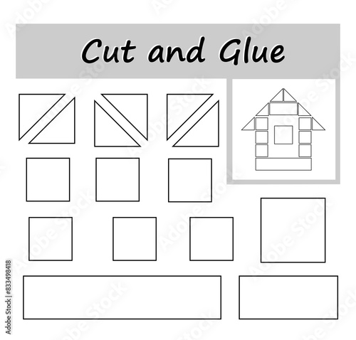 DIY worksheet. Color, cut parts of the image and glue on the paper. Vector cartoon house.