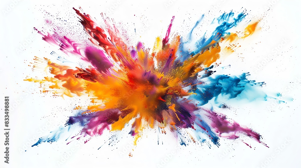 Vibrant explosion of colorful paint splashes on white background, capturing the dynamic and abstract essence of creativity and art. Vibrant explosion of colorful paint splashes on white background, capturing the dynamic and abstract essence of creativity and art.