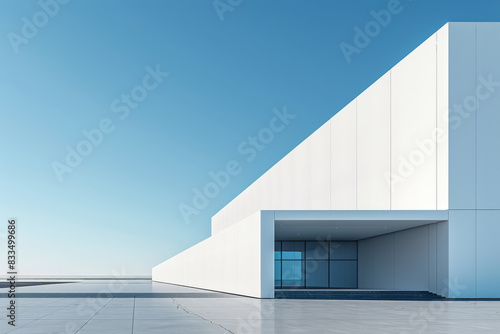 White Building on a blue sky backdrop.Modern concrete architecture.
