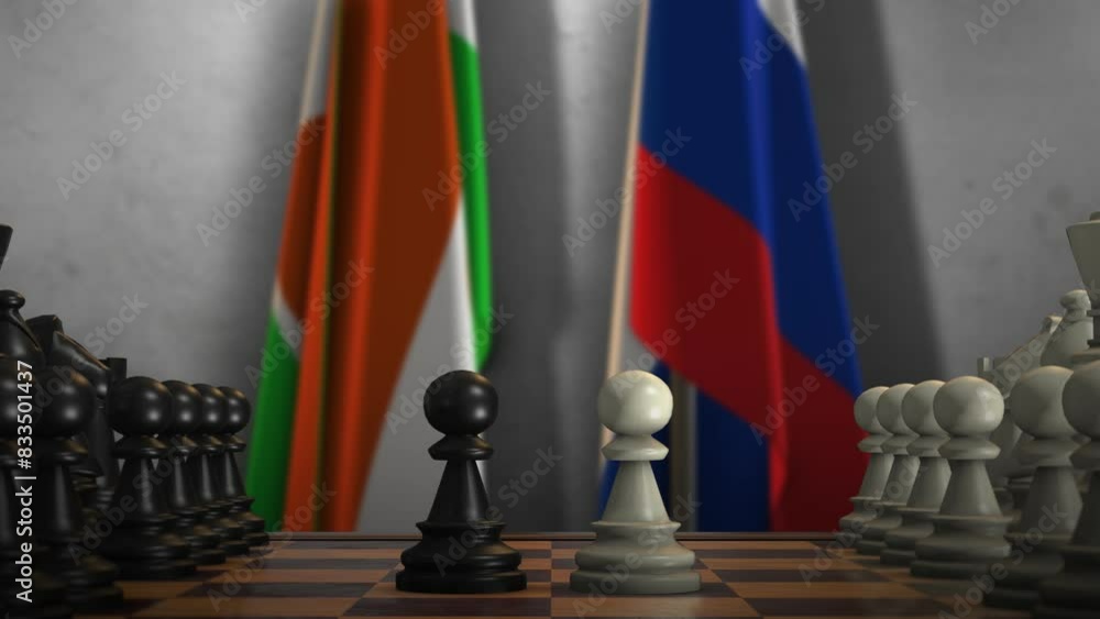 Niger and Russia National Flags with Chess Game Animation. Politics Concept, Government Conflict Niger and Russia National Flags with Chess Game Animation. Politics Concept, Government Conflict