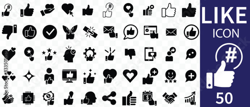 Like icon set. Containing thumbs up, favorite, liked, favorable, positive, appreciation, affirmative, validation and more. Solid vector icons collection.