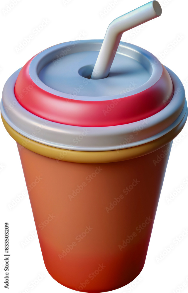 3D fast food drink cup with straw, cut out - stock 3d. 3D fast food drink cup with straw, cut out - stock 3d.