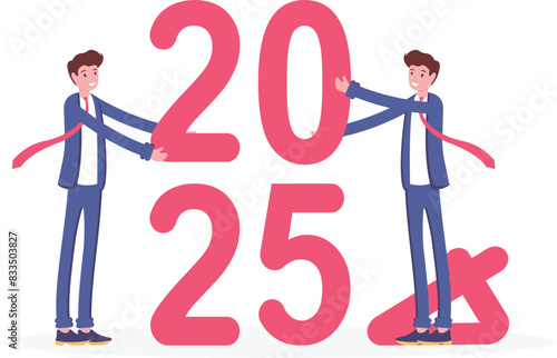 landing page template vector happy new year 2025. people change the number 4 to 5. decorate and celebrate annual parties or events. Group of friends or team wish happy New Year. flat style design