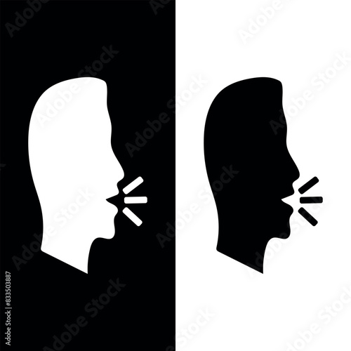 Talk or speak icon. Loud noise symbol. Human talking sign. Flat speak web icon on white background. Vector
