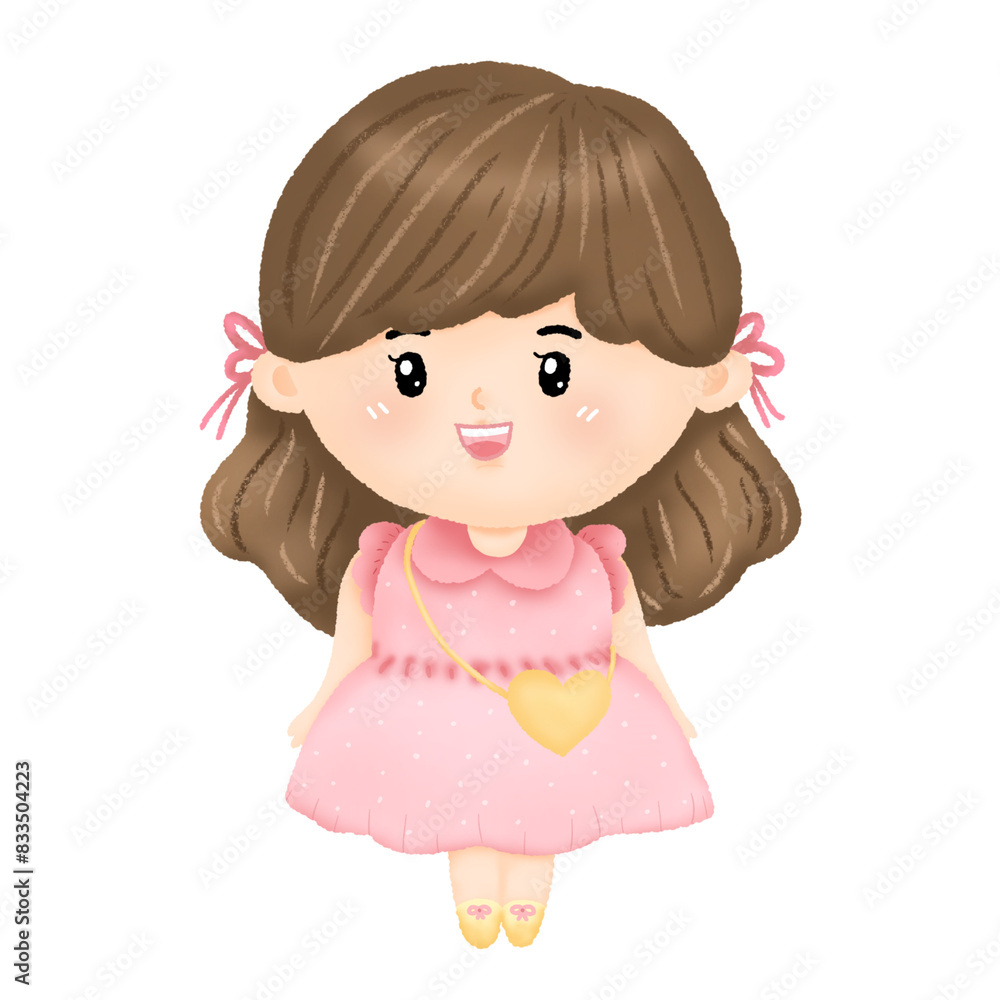Cute little girl with a bright and happy smile, Wear an Pink dress and pink hair bow on transparent backgroung.PNG. Cute little girl with a bright and happy smile, Wear an Pink dress and pink hair bow on transparent backgroung.PNG.