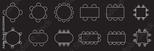 Table Seating Arrangement Icons for an Event - Clipart Outline.  isolated on white and black background. Vector illustration . EPS 10 
